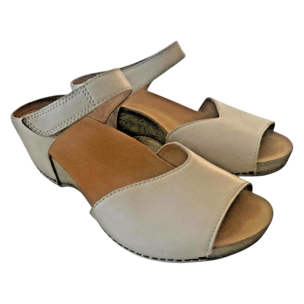 Dansko Sandal Womens US 7-7.5 Tracy Ivory Burnished Leather Cali Clog Comfort